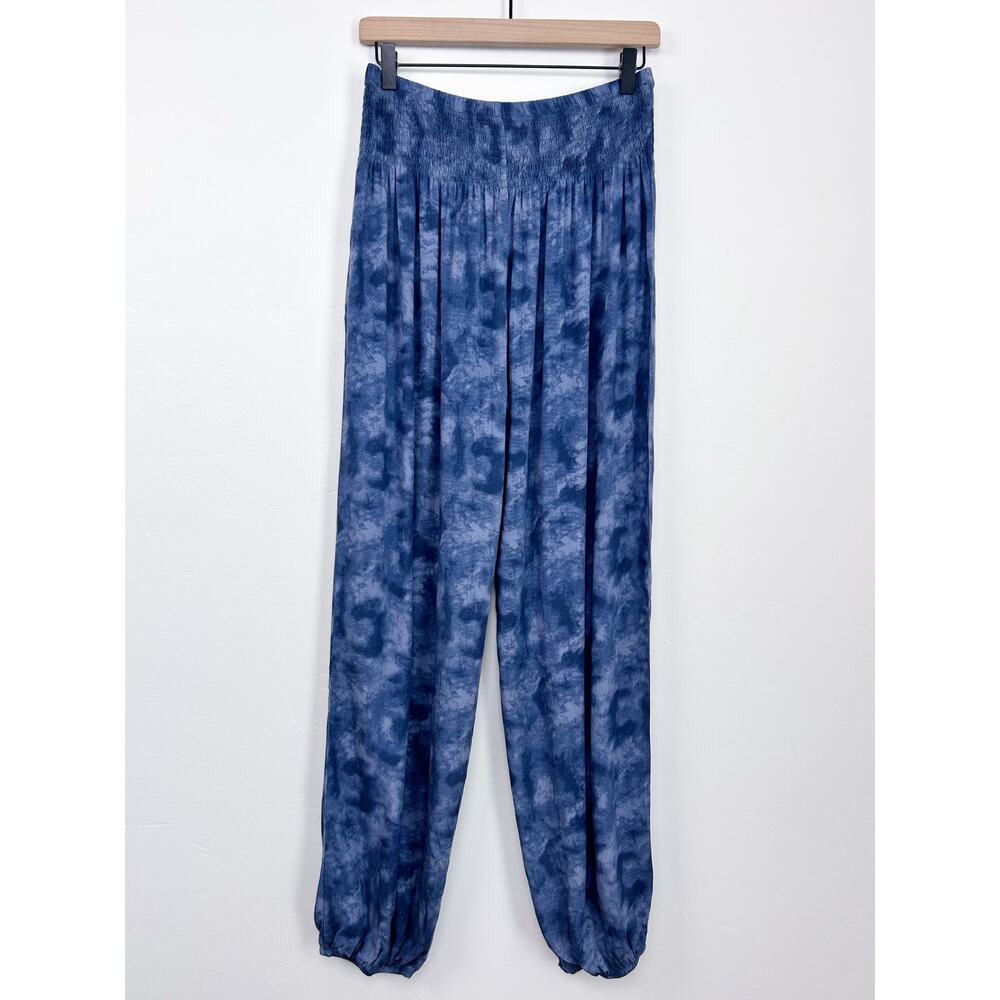 Lotus And Luna Blue Tie-Dye Rayon Wide Leg Smocked Waist Harem Pants MEDIUM - Picture 2 of 9